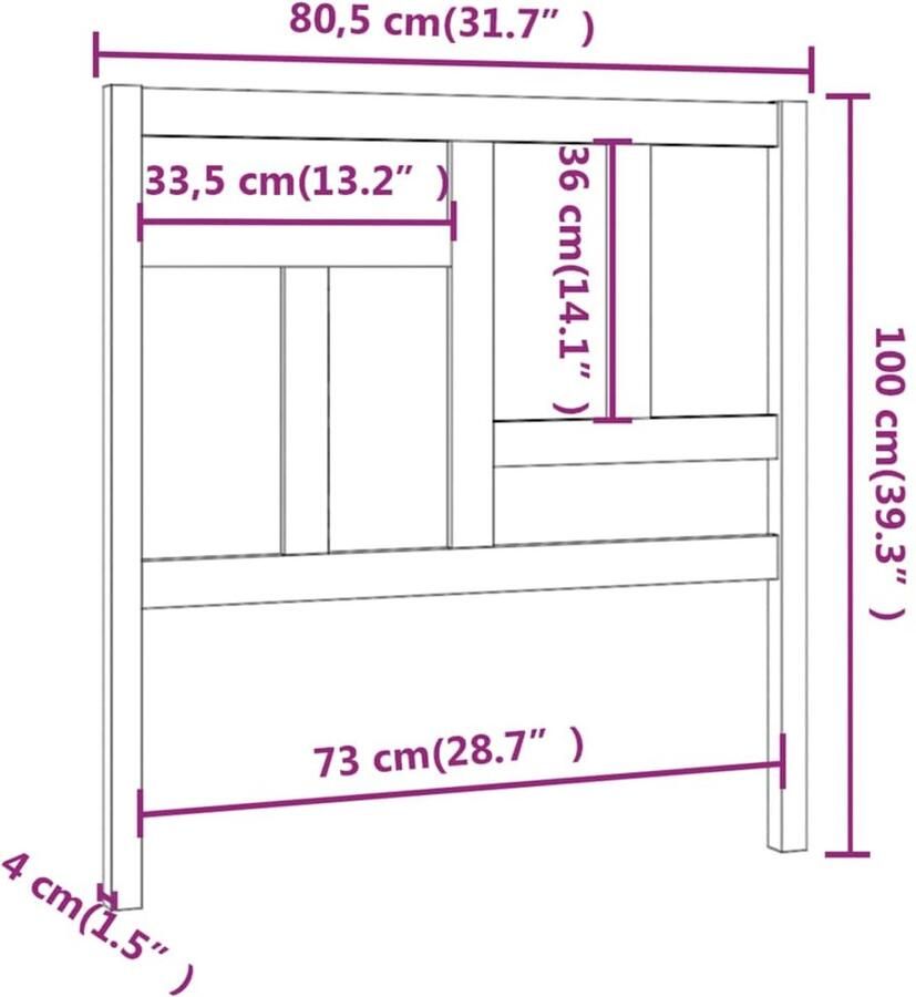 Senza Marchio vidaXL Hoofdbord 80 5x4x100 cm massief grenenhout grijs hoofdeinde houten hoofdeinde bedonderdeel houten hoofdbord slaapkamermeubel