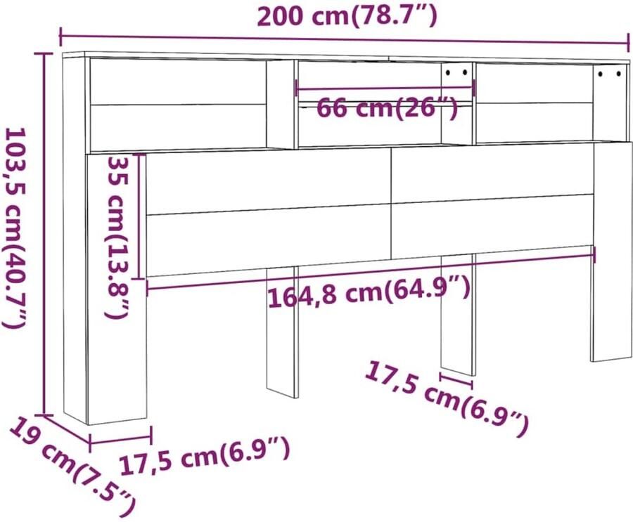 Senza Marchio vidaXL Hoofdbordkast 200x19x103 5 cm wit hoofdeindekast hoofdeinde kast bedombouw kast hoofdbord kast bed hoofdeinde kasten