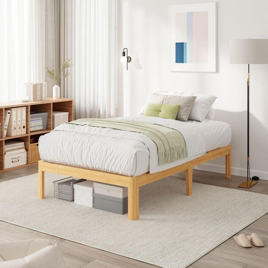Senza Marchio Viisari Bamboe Twin Bed Frame met Stalen Latten Bamboe Bed Frame Massief Bamboe Foundation Geen Boxspring Noeded Eenvoudige Montage 35 5 cm Platform Bed Frame Ruime Onder-Bed Opslag Ruisvrij