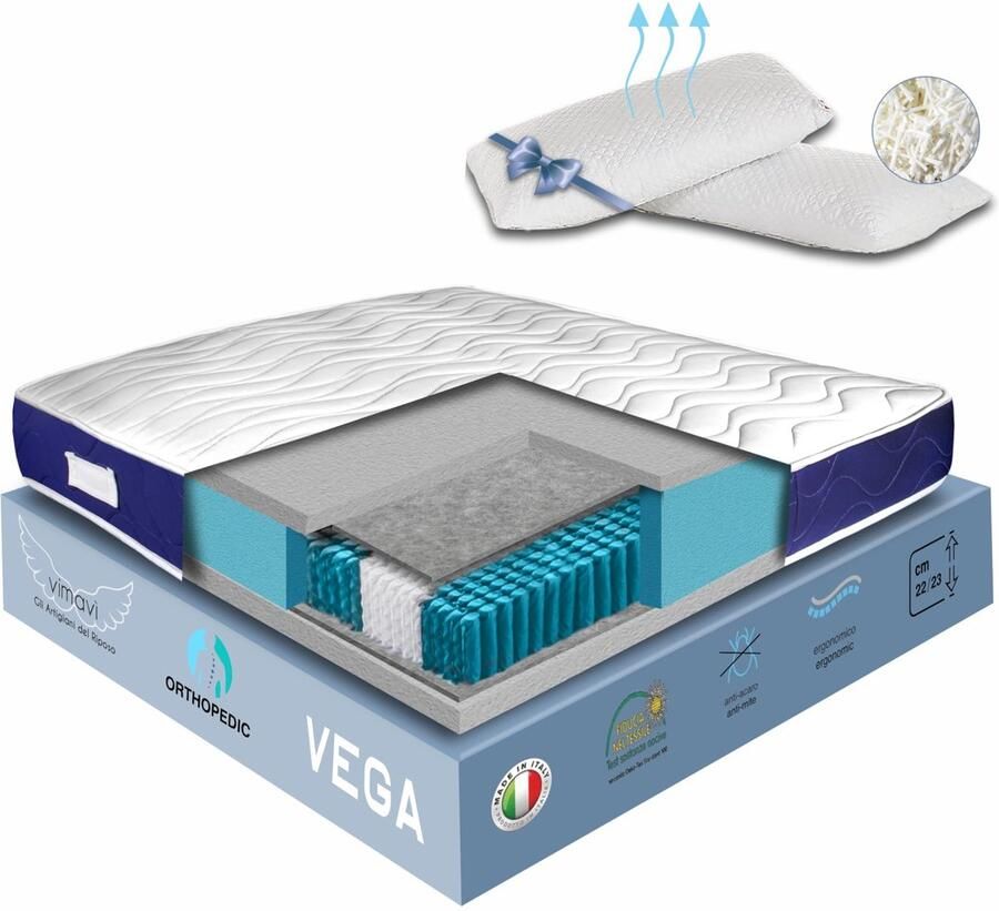 Senza Marchio vimavì Matras voor tweepersoonsbed pocketveringmatras 22 23 cm ademende matras met optimale ondersteuning hypoallergeen mijtdicht schimmelbestendig ideaal voor een ontspannen