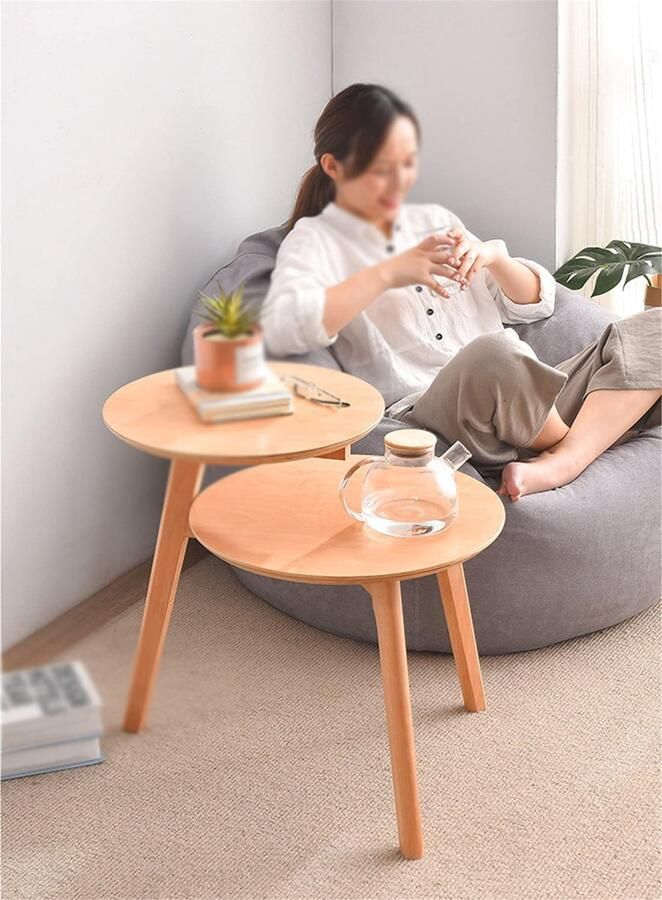Senza Marchio Vintage bijzettafel houten kleine ronde tafel creatieve nesting salontafel woonkamer balkon terras vrije tijd salontafel