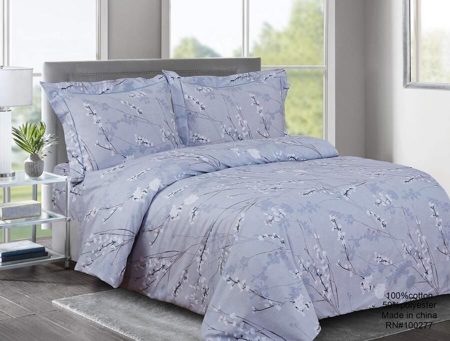 Senza Marchio Violet Linen Franse lente bloeipatroon luxe ultra zachte 200 draad telling katoen blauw twin 39 inch 6 stuk beddengoed dekbedovertrek set voor twee bedden