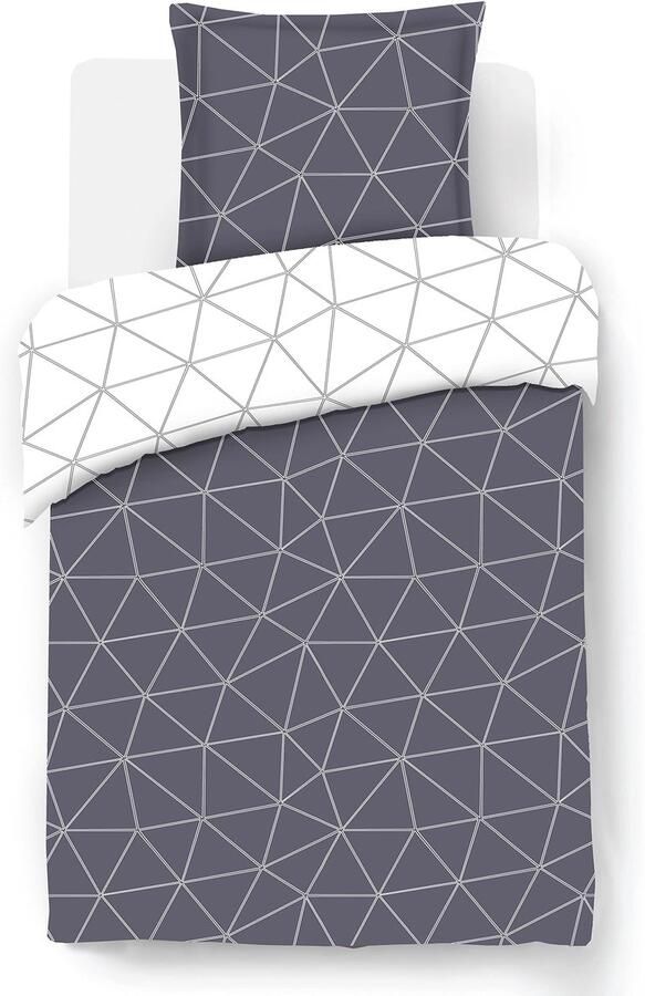 Senza Marchio Vision Omkeerbaar beddengoed set Hugo Grey Dekbedovertrekset 140 x 200 cm met 1 kussensloop voor eenpersoonsbed 100% katoen