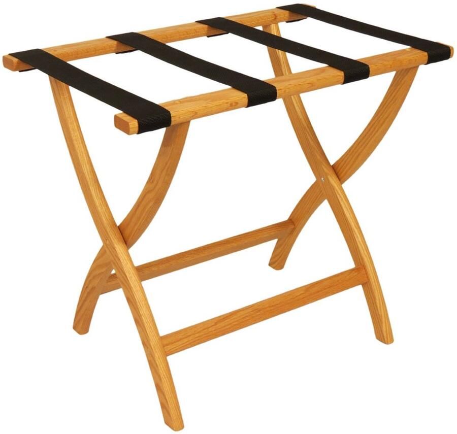 Senza Marchio Vouwen massief eiken Deluxe bagagerek w vier ondersteuning riemen (licht eiken met zwart webbing)