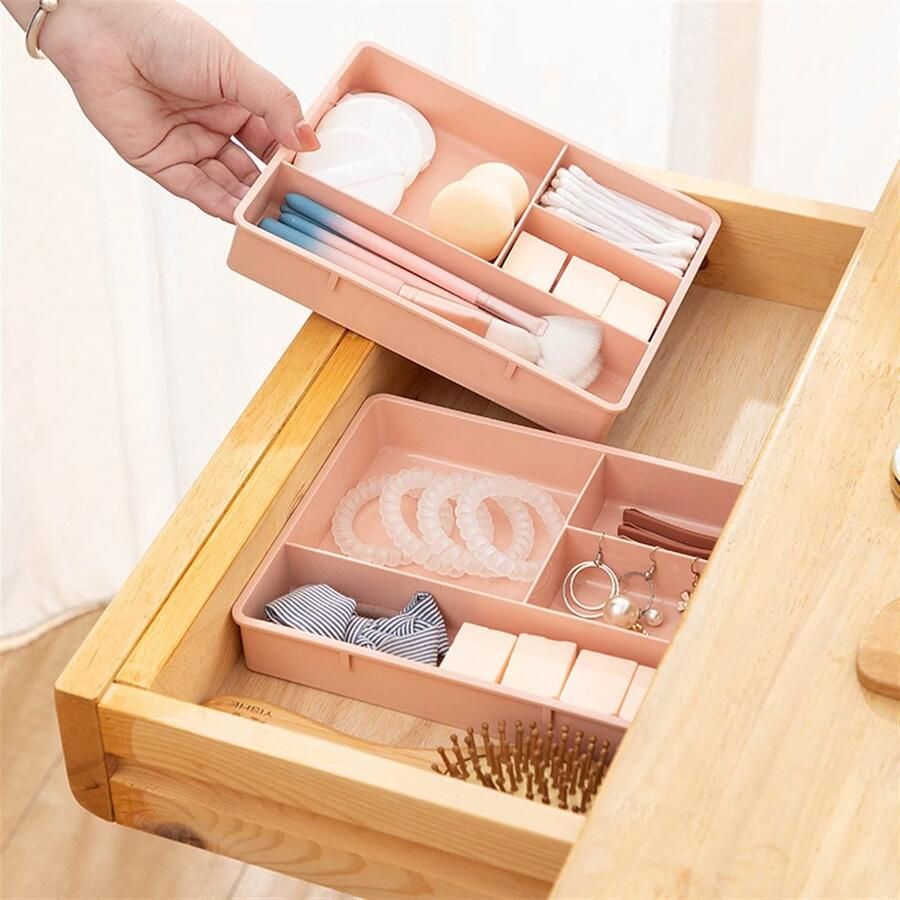 Senza Marchio WALFREW Opbergdozen Split Home Office Drawer Organizers Stationery Table Accessories Organizer For Cosmetics Compartment Drawers Box Storage(Rosa)