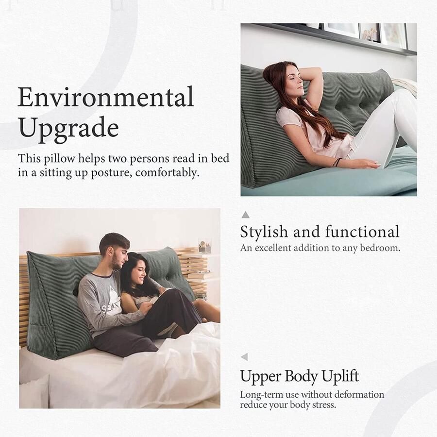 Senza Marchio Wedge Headboard Pillow Perfect as Bed Rest Back Support Pillow Sitting Up in Bed Padded Headboard Wall Cushion with Removable Corduroy Cover A 79in