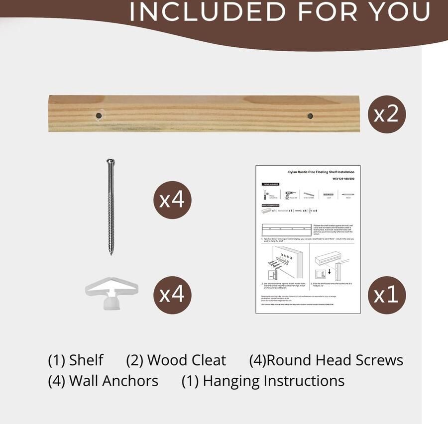 Senza Marchio Welland 6 Hoge Dylan Rustieke Drijvende Plank Gerestaureerd Houten Wandplank Open haard Mantel Plank Muur Gemonteerd Walnoot Kleur (48x6 Dx6 H)