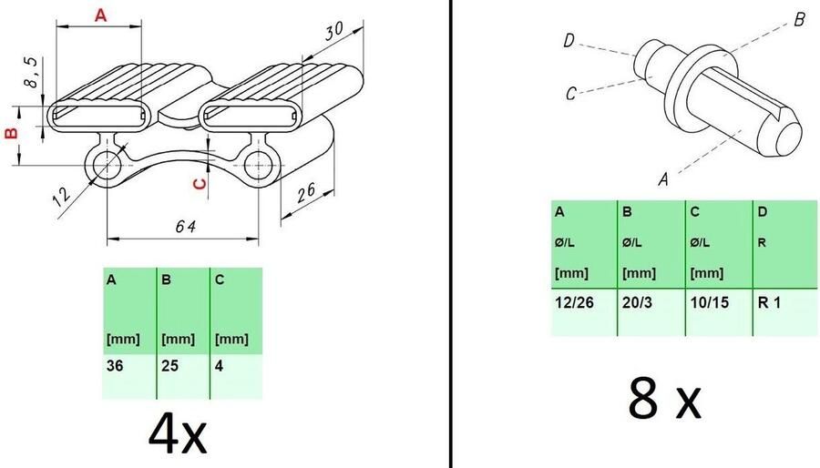 Senza Marchio Wiedergutschlafen doppenset voor bevestiging van latten in lattenbodem (123_36x25x8 5 mm (duo; incl. bouten))