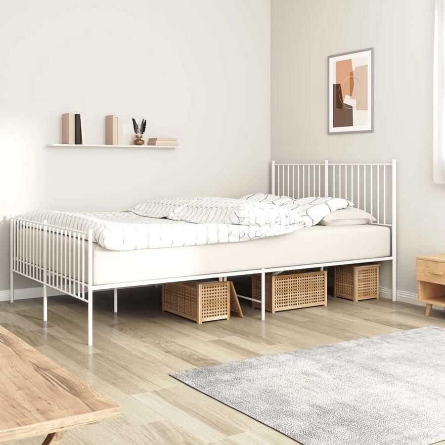 Senza Marchio WKIEQACO Bedden en accessoires bedden en bedframes metalen bedframe zonder matras met voetenplank wit 150x200cm