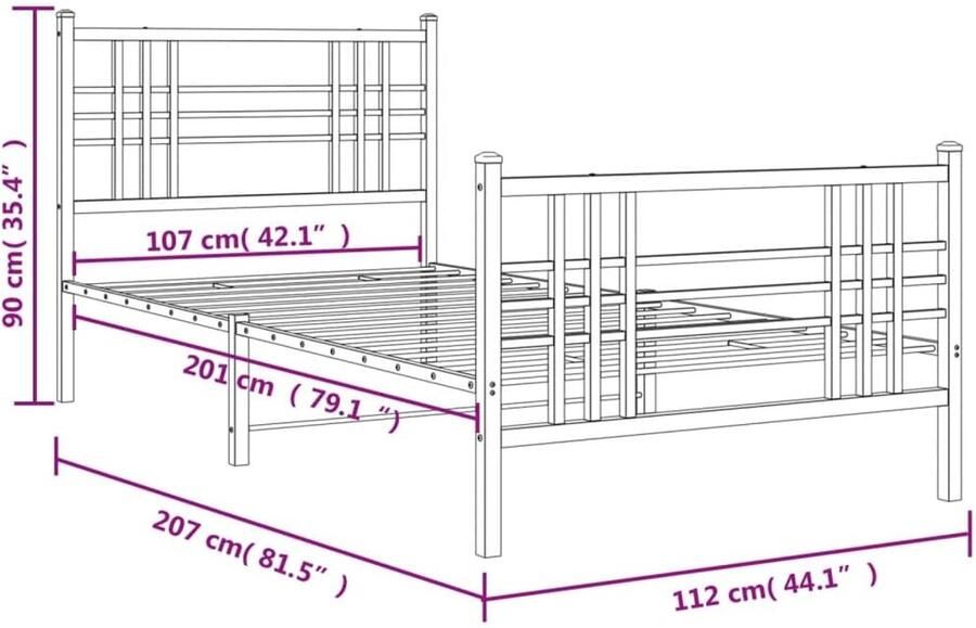 Senza Marchio WKIEQACO Bedden en accessoires bedden en bedframes metalen bedframe zonder matras met voetenplank zwart 107x203cm - Foto 2