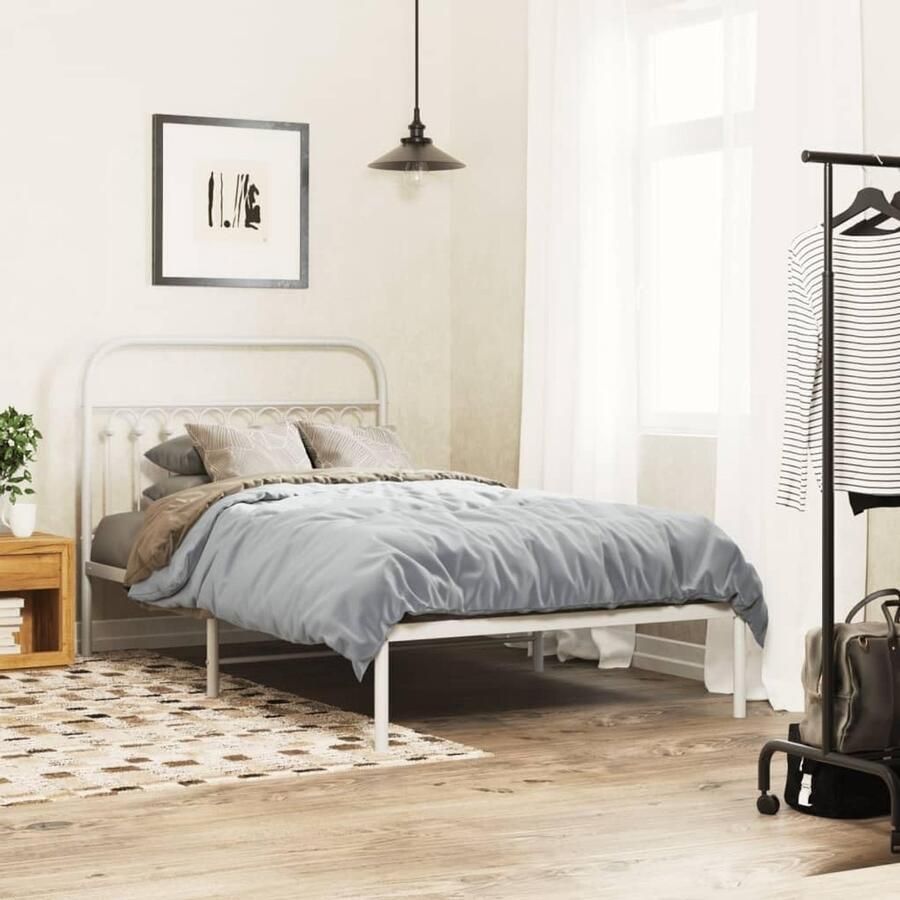 Senza Marchio WKIEQACO Bedden en accessoires bedden en bedframes metalen bedframe zonder matras met hoofdeinde wit 107x203cm