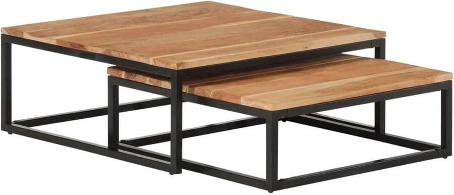 Senza Marchio WKIEQACO Tafels Accenttafels Salontafels Nesting Salontafels 2 stuks Massief Acaciahout