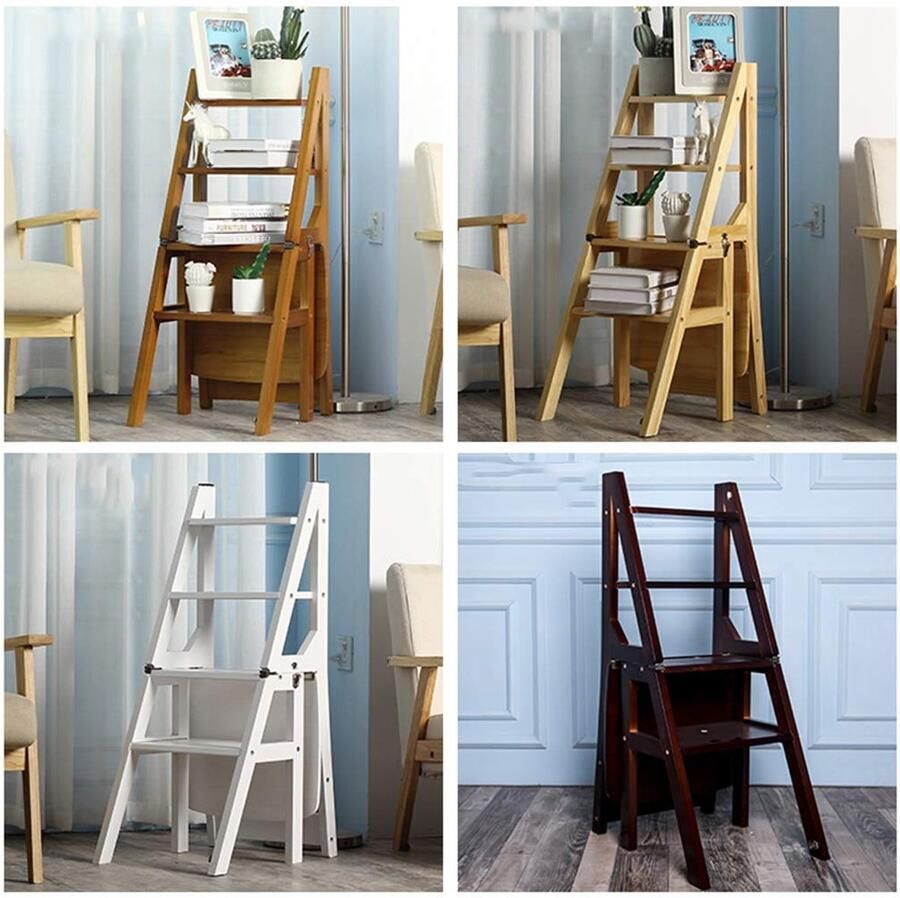 Senza Marchio WLABCD Pine Massief Hout Vouwen Trap Stoel Thuis Multifunctionele Stap Kruk Houten Draagbare Oplopende Stap Ladder Creatieve Dual-Use Klim Trapladders een