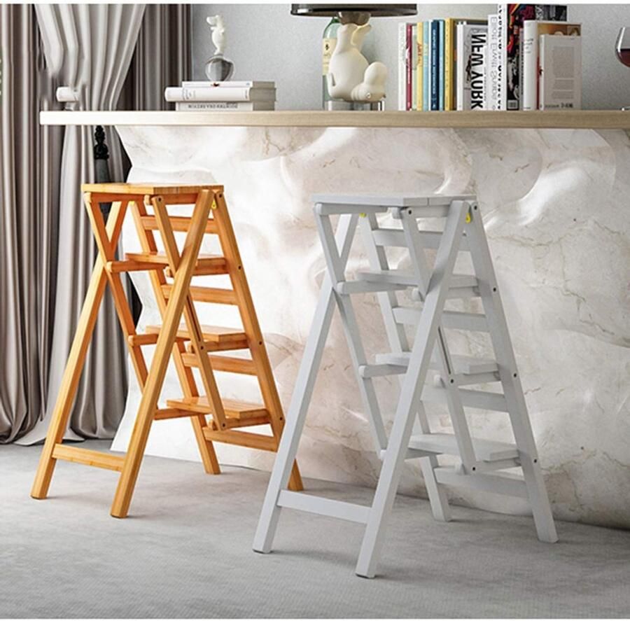 Senza Marchio WLABCD Stap kruk Trap Stoel Zitplaatsen Vouwen Stap Kruk Houten Trap Pine Hout 4-Stap Ladder Draagbare Bloem Rack Schoen Bench Opslag Plank Keuken Indoor Opstijgen Thuis B