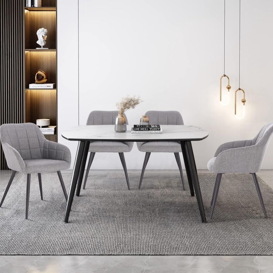 Senza Marchio WOLTU 1-delige eetkamerstoel met linnen beklede keukenstoel metalen poot lichtgrijs BH107hgr-1