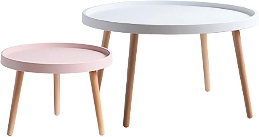 Senza Marchio Woonkamer Nesting Table Ronde Moderne Nesting Coffee Table Set van 2 Multifunctionele Creatieve Bijzettafels Voor Bank Balkon Slaapkamer Eenvoudige montage (Kleur: Wit+roze) - Foto 3
