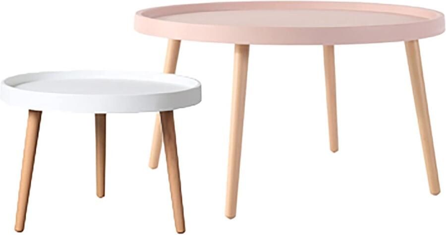 Senza Marchio Woonkamer Nesting Table Ronde Moderne Nesting Coffee Table Set van 2 Multifunctionele Creatieve Bijzettafels voor Bank Balkon Slaapkamer Eenvoudige montage (Kleur: Roze+Wit) - Foto 2