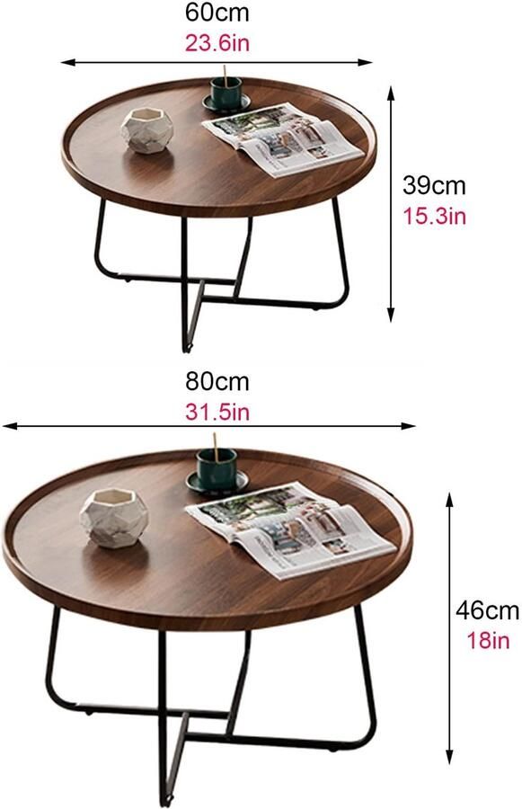 Senza Marchio Woonkamer Nesting Table Round Modern Accent Nesting Coffee Table Set van 2 Houten bijzettafel voor kleine ruimtes Woonkamer Balkon Kantoor Metalen poten Eenvoudige montage (Kleur: Lichtb - Foto 3