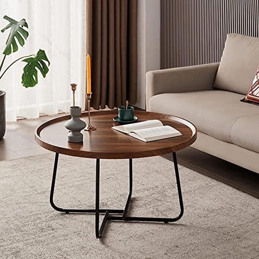 Senza Marchio Woonkamer Nesting Table Round Modern Accent Nesting Coffee Table Set van 2 Houten bijzettafel voor kleine ruimtes Woonkamer Balkon Kantoor Metalen poten Eenvoudige montage (Color : White)