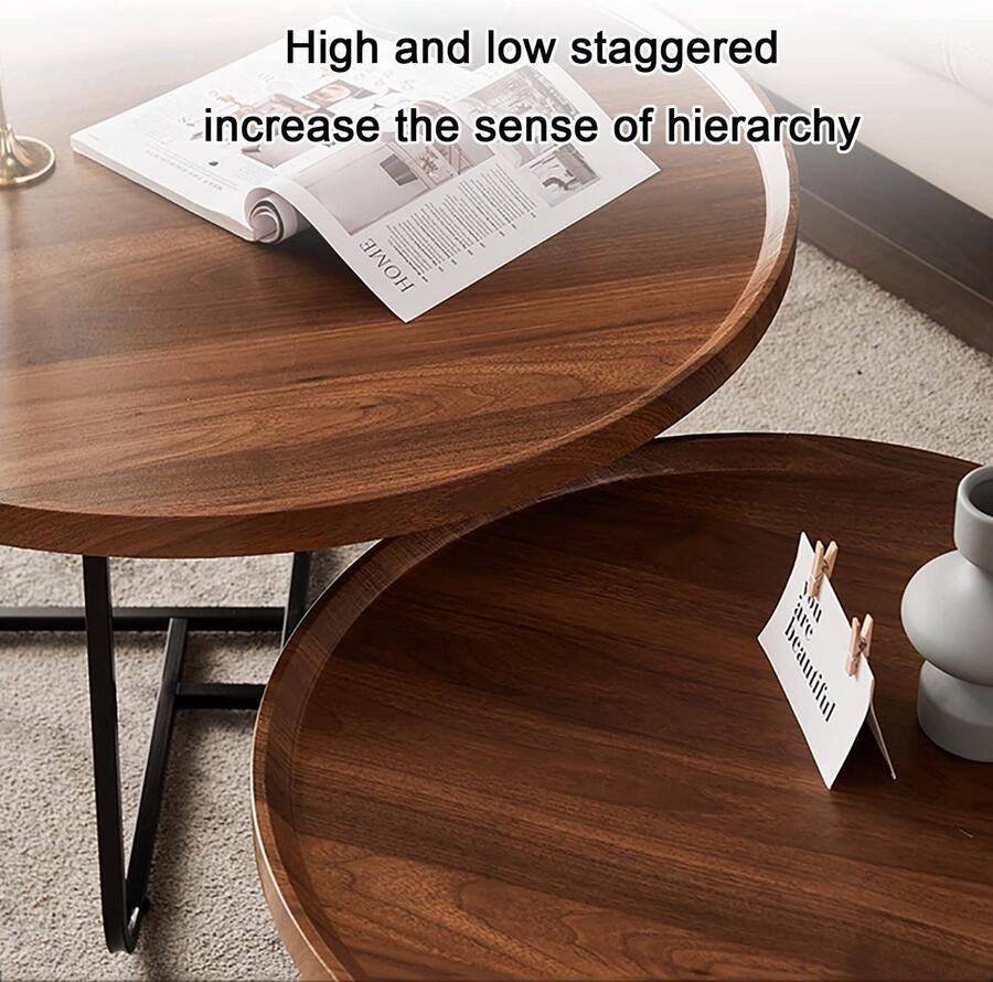 Senza Marchio Woonkamer Nesting Table Round Modern Accent Nesting Coffee Table Set van 2 Houten bijzettafel voor kleine ruimtes Woonkamer Balkon Kantoor Metalen poten Eenvoudige montage (Color : White