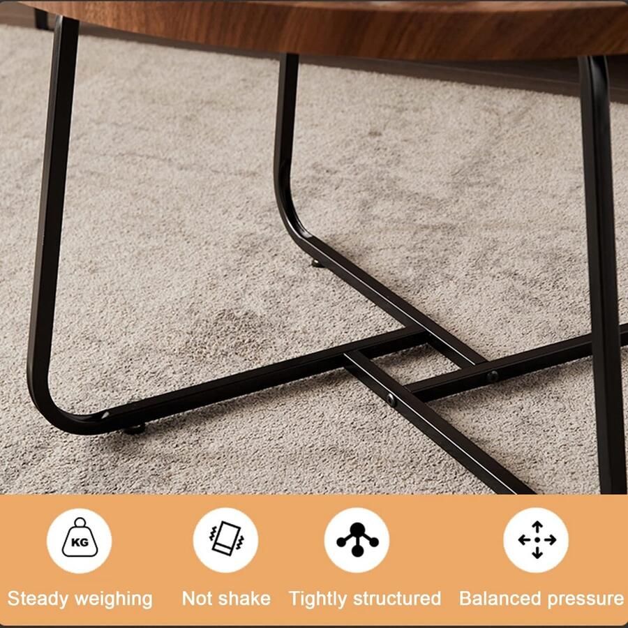 Senza Marchio Woonkamer Nesting Table Round Modern Accent Nesting Coffee Table Set van 2 Houten bijzettafel voor kleine ruimtes Woonkamer Balkon Kantoor Metalen poten Eenvoudige montage (Color : White