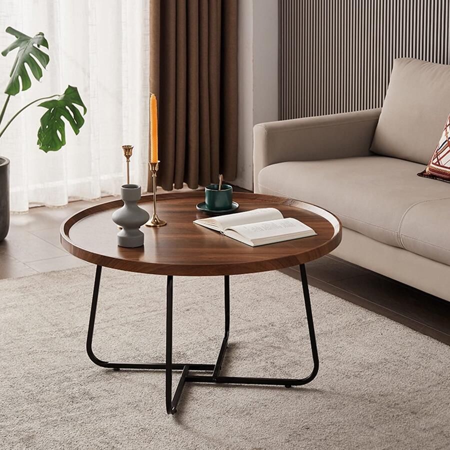 Senza Marchio Woonkamer Nesting Table Round Modern Accent Nesting Coffee Table Set van 2 Houten bijzettafel voor kleine ruimtes Woonkamer Balkon Kantoor Metalen poten Eenvoudige montage (Kleur: Lichtb
