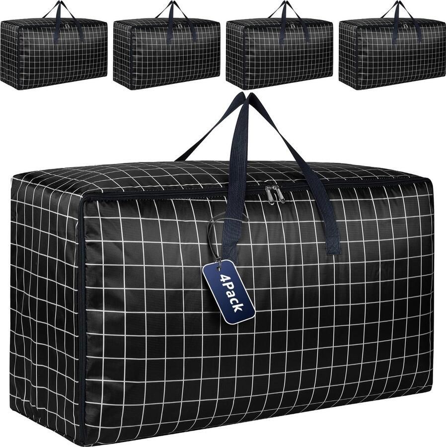 Senza Marchio wsryx 4-pack extra grote opbergdoos met deksels voor verhuizing kleerkast zware wasopbergzakken met ritsen voor kleding sterke organizer verpakkingsdozen (zwart)