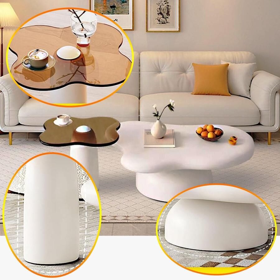 Senza Marchio Wxnnx Nesting Salontafel Cloud Salontafel Tafeltje + Onregelmatig Gehard Glas Bijzettafel Tafel Verdikking Stabiele Ronde Hoek Eindtafel voor Woonkamer Balkon