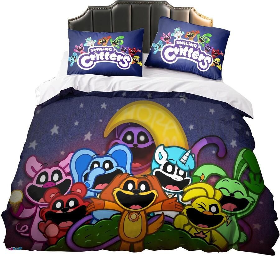Senza Marchio Xinchangda Smiling Critters beddengoed set 3D-geprint anime karakter cartoon bed set dekbedovertrek set super zacht microvezel beddengoed dekbedovertrek met kussenslopen