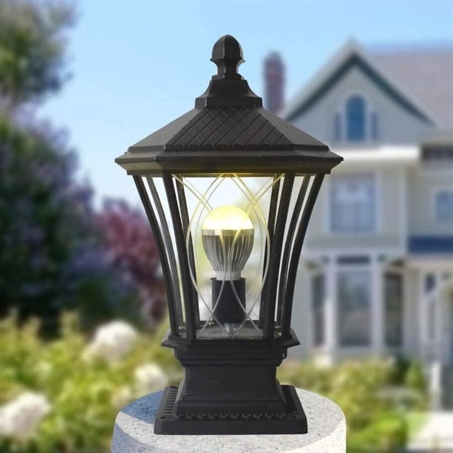 Senza Marchio XLHEE Aluminium Post Bolder Glas Lantaarn Outdoor Villa Tuin Post Wandlamp LED Kolom Head Light American Vintage Gate Stigma Licht Waterdichte Pijler Lichte Patio Lamp Decking Lighting E27