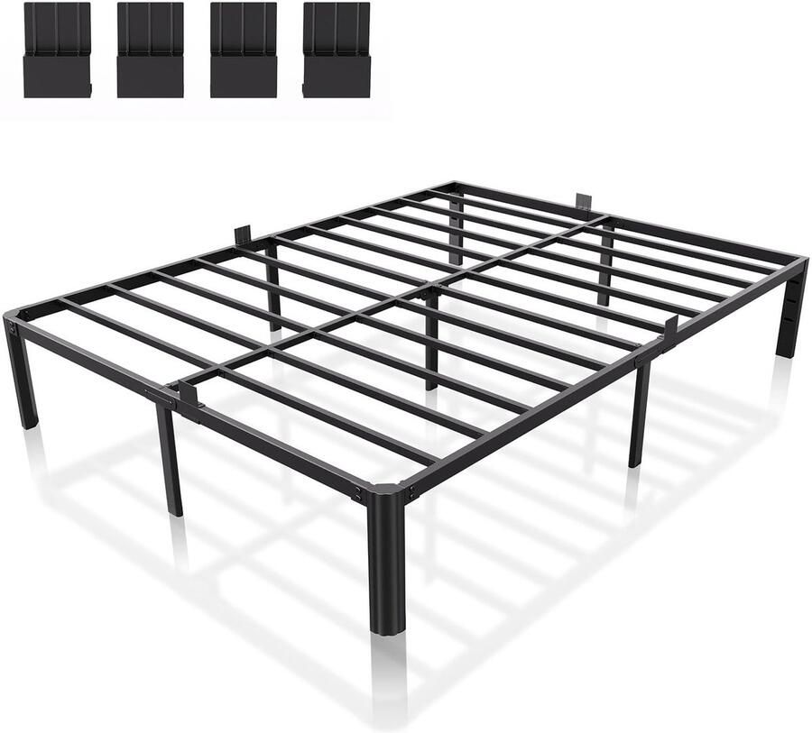 Senza Marchio XUKIL 14 inch metalen bedframe volledige grootte 3000 lbs Heavy Duty Balck Platform Full Size bedframe met ronde hoekpoten matrasschuifstop geen boxspring nodig eenvoudige montage