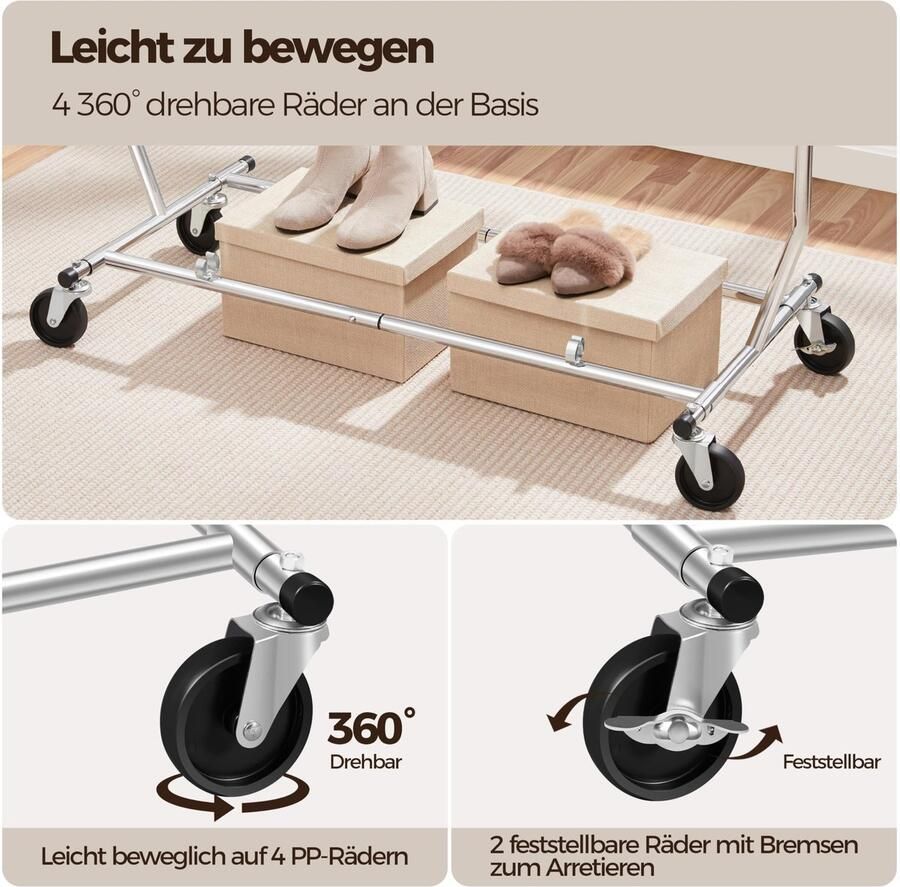 Senza Marchio Yaheetech Kledingrek van roestvrij staal op wieltjes 113 kg stabiel kledingrek wasrek in hoogte verstelbaar inklapbaar