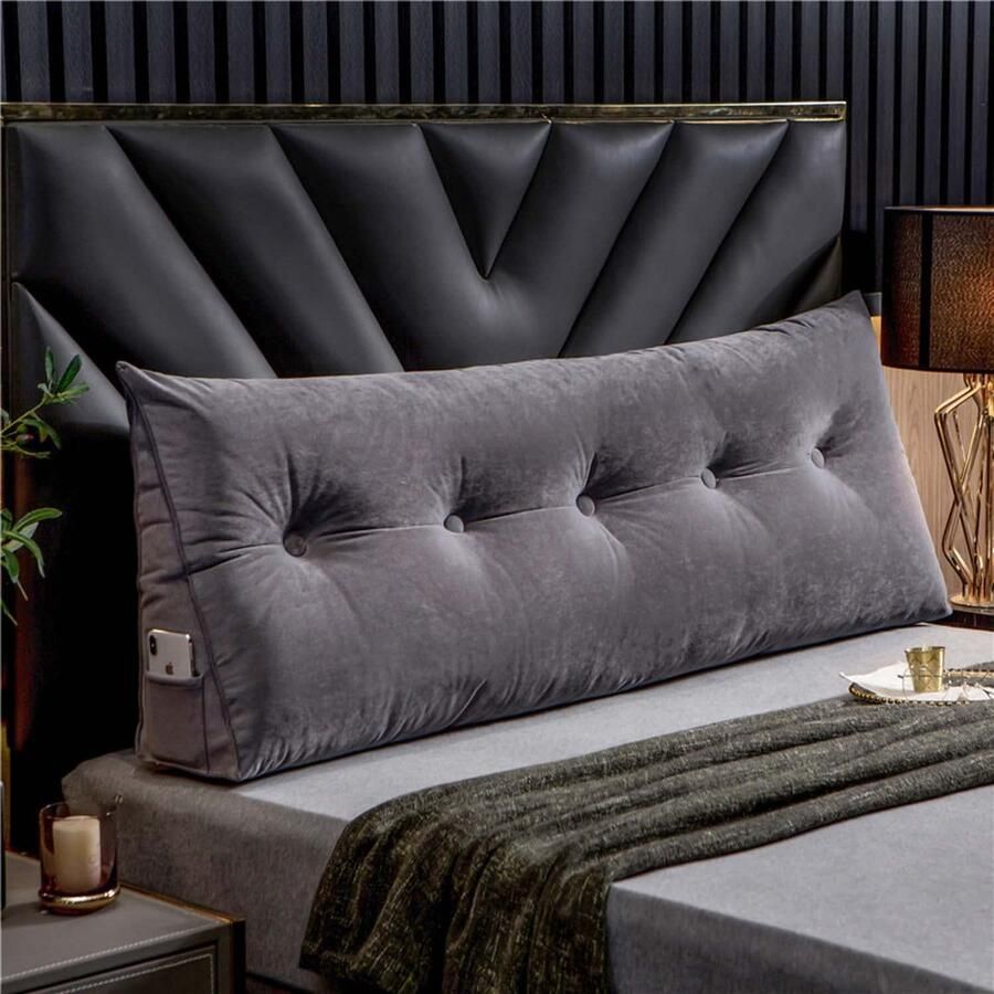 Senza Marchio Yanman Luxe hoofdkussen grote wigvormige rug hout steun positioneringskussen met zak voor bed sofa tatami wasbaar Daybed Driehoek Bolster Kussen