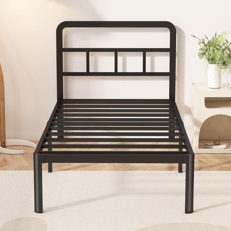 Senza Marchio Yicensen 35 cm eenpersoons bedframes met hoofdeinde afgeronde hoekpoten robuust platformbedframe geen boxspring nodig geluidsvrij eenvoudige montage zwart