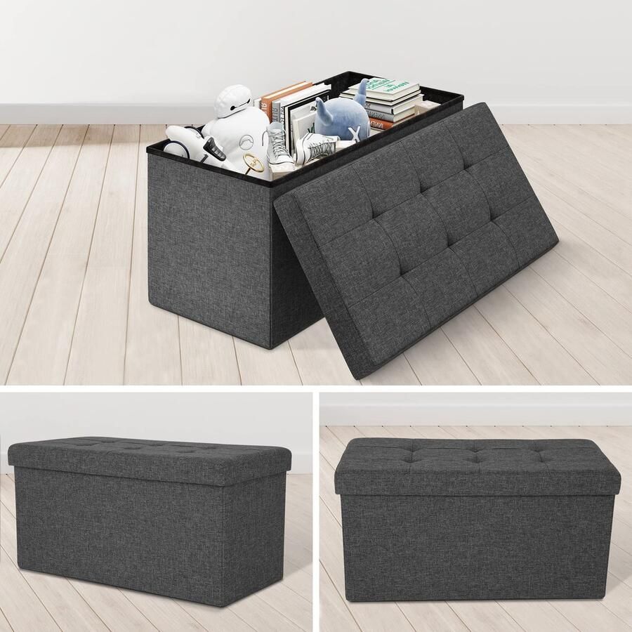 Senza Marchio YITAHOME OpbergOttomaans getuft linnen gewatteerde opvouwbare bank belastbaar tot 300 kg voetenbank opbergdoos met deksels voor kinderspeelgoed slaapkamer hal woonkamer 76 x 38 x 38 cm