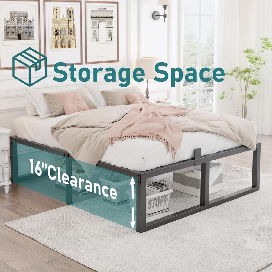 Senza Marchio Yitong Angel California Kingsize bedframe 18 inch hoog 3500 lbs metalen platform matrasbasis met stalen latten ondersteuning geen boxspring nodig ruisvrij antislip eenvoudige montage