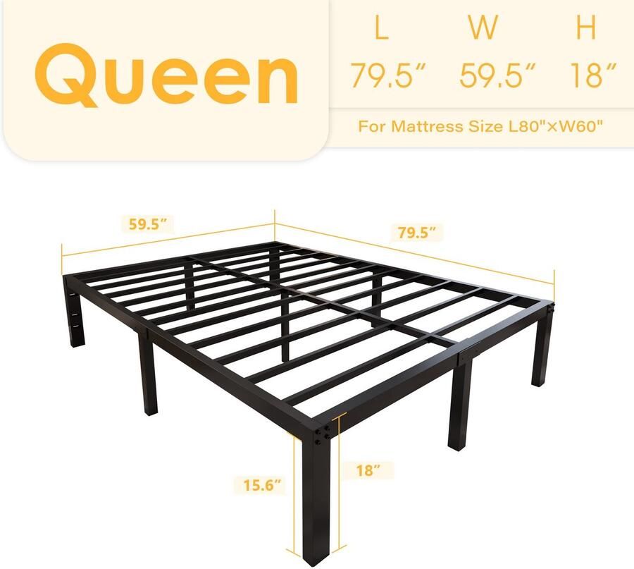 Senza Marchio yookare 18 inch hoog en sterk platform metalen bedframe eenvoudige montage matras stichting 4000 pond zwaar frame met stalen latten ondersteuning geen lawaai geen boxspring nodig koningin