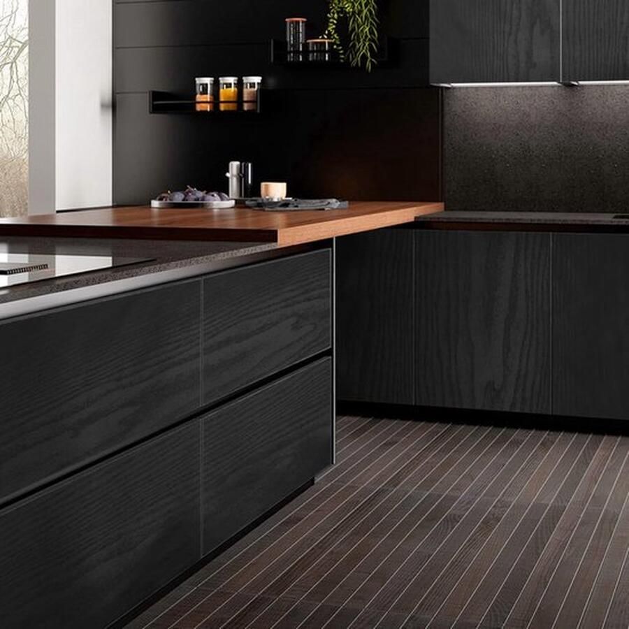 Senza Marchio Zelfklevende houtfolie houtlook plakfolie voor meubels vensterbank kast waterdicht pvc-folie keukenfolie wandsticker 61 x 500 cm zwart