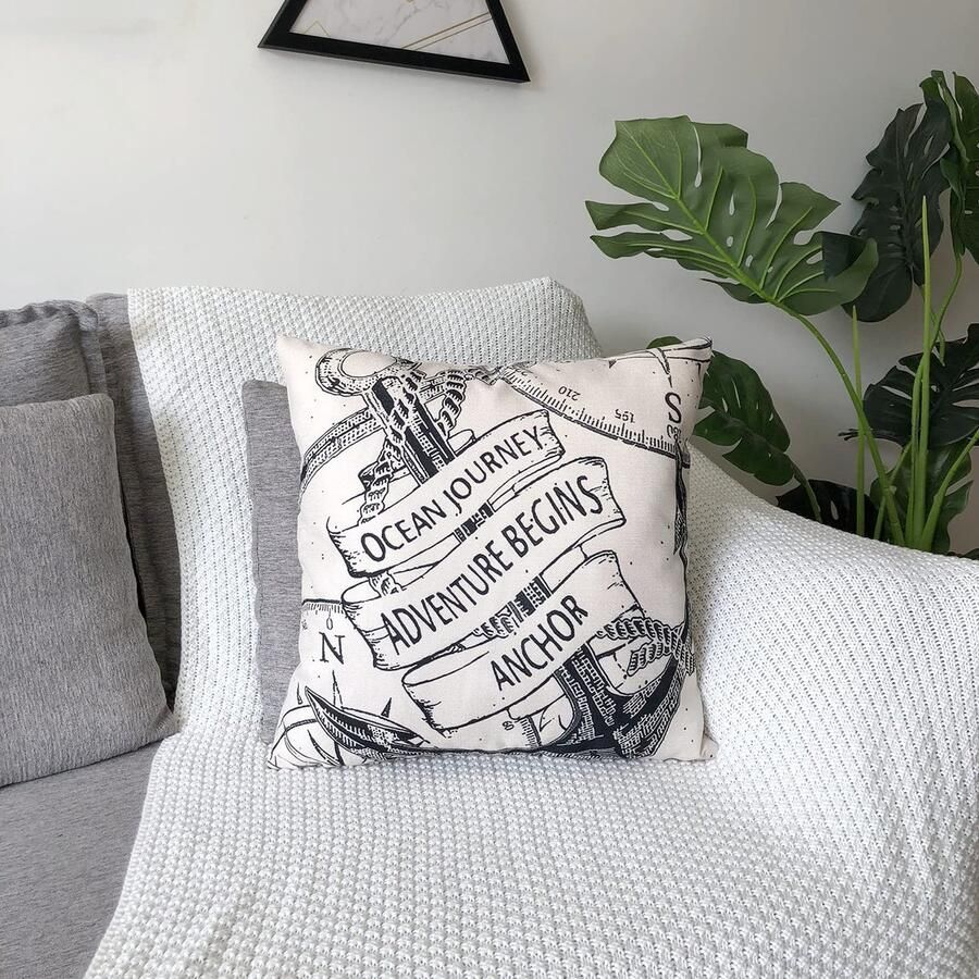 Senza Marchio ZHAOMIMI Set van 4 decoratieve kussenslopen voor de bank oceaan-navigatie modern katoen linnen 45 x 45 cm