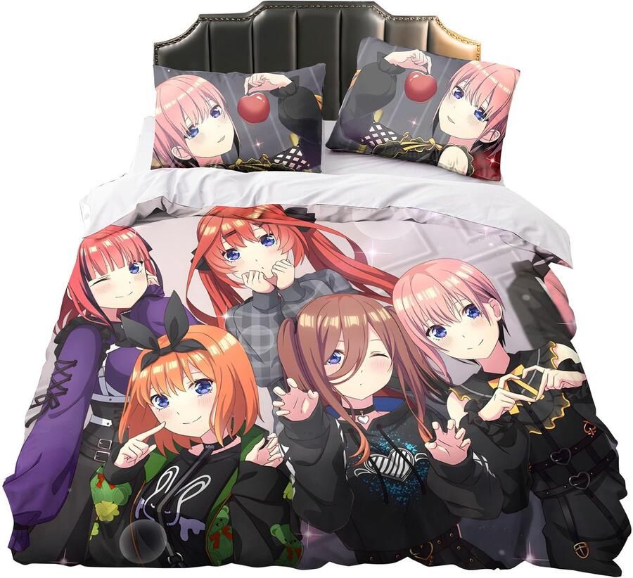Senza Marchio Zhongkaihua The Quintessential Quintuplets Merch Beddengoed 3-delige Set Anime 3D Print Beddengoed Dubbele Single King Size Dekbedovertrek Kussensloop Bed Set Thuis Decoratieve Geschenken