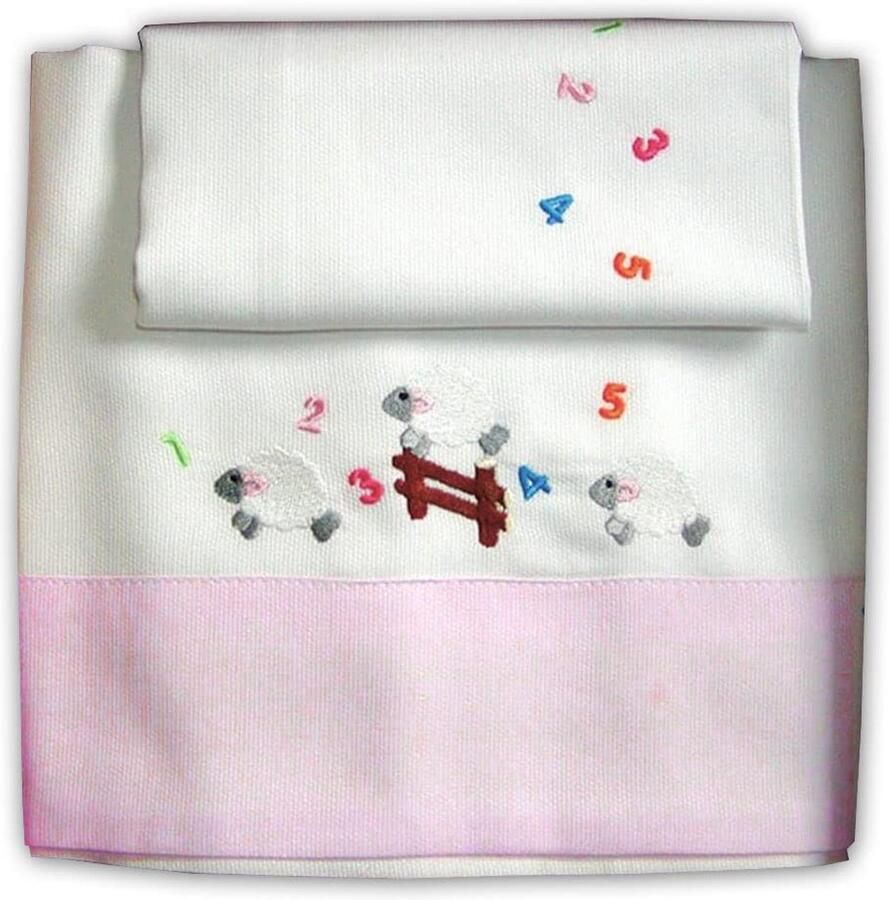 Senza Marchio Zigozago Baby Beddengoed Set Bedlinnen Geborduurde Laken; Grootte: Klein Bed 110 x 140 cm; Roze