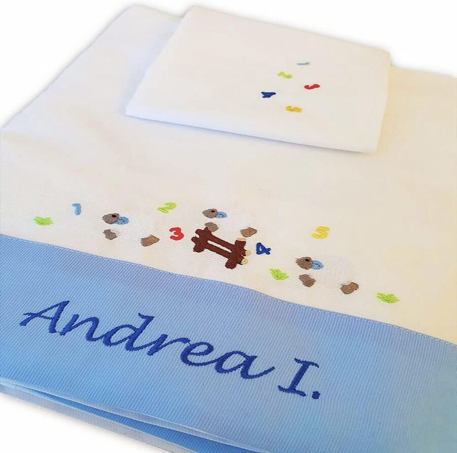 Senza Marchio Zigozago Baby Beddengoed Set Bedlinnen Geborduurde Laken; Grootte: Klein Bed 110 x 140 cm; Lichtblauw