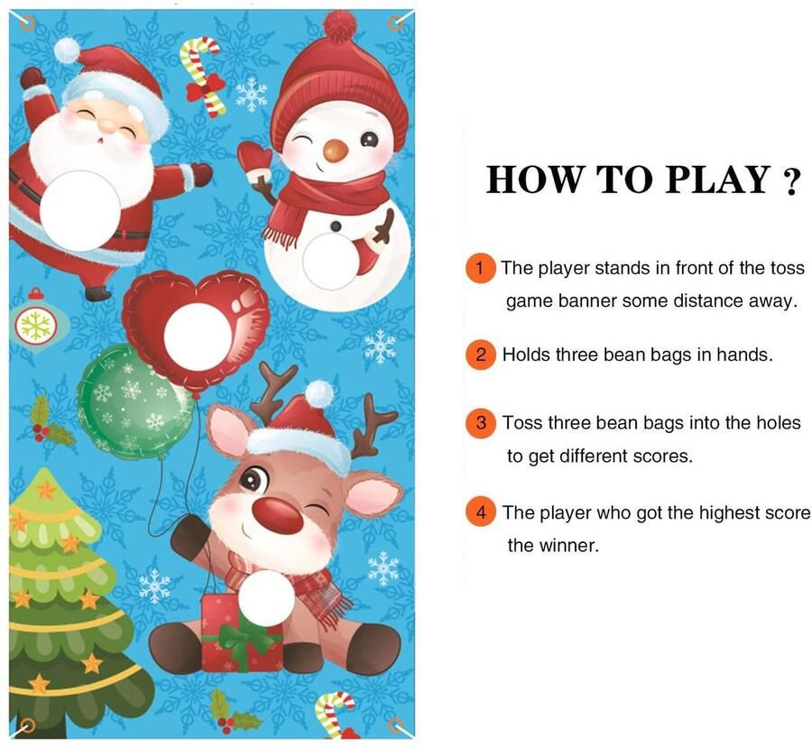 Senza Marchio Zitzak Toss-spel Kerst Cornhole Throwing-spelset Banner Kit Sports Indoor Verjaardagsfeestspel met 2 zitzakken voor kinderen en volwassenen