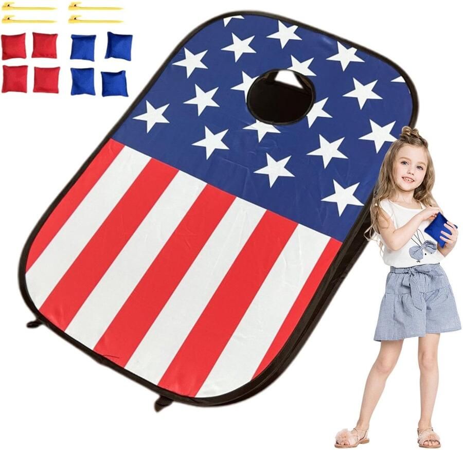 Senza Marchio Zitzak Toss-spel voor kinderen Zitzak-toss-spel voor kinderen Cornhole bord met 8 zitzakken Draagbaar buitenspeelgoed voor gazonactiviteiten voor kinderen van 3-8 jaar