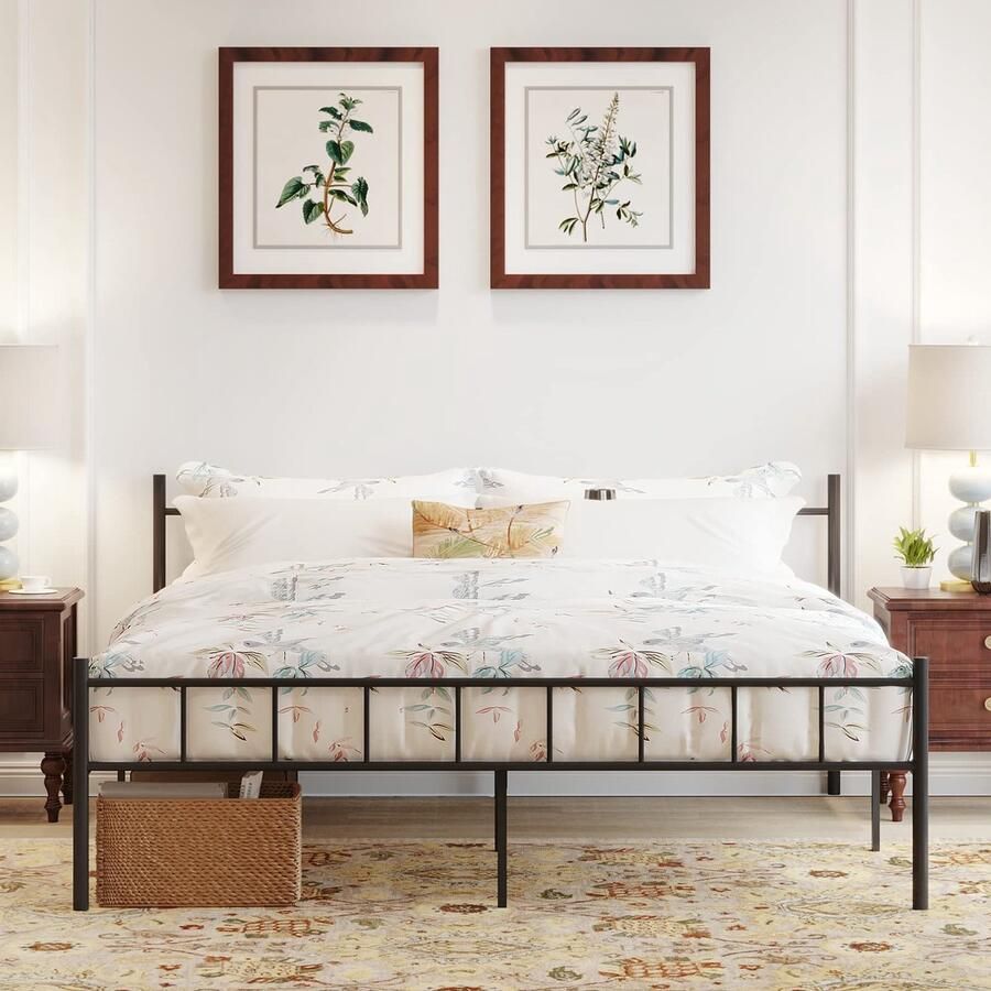 Senza Marchio zunatu Klassieke metalen bedframe platform matras stichting met klassieke stijl Iron-Art hoofdeinde voetplank onder bed opslag geen boxspring nodig volledige grootte zwart