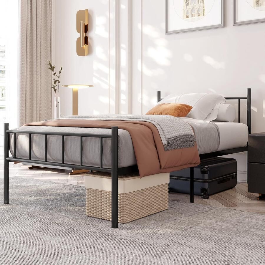 Senza Marchio zunatu Metalen bedframe platform met hoofdeinde en voetenplank robuuste stevige basis met opslagruimte piepbestendig eenvoudige montage geen boxspring nodig Twin XL