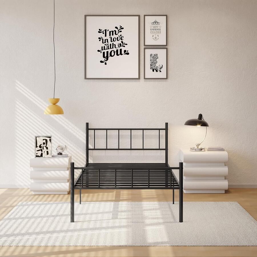 Senza Marchio zunatu Metalen bedframe platform met hoofdeinde en voetenplank robuuste stevige basis met opslagruimte piepbestendig eenvoudige montage geen boxspring nodig Twin
