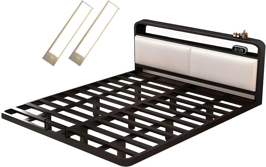 Senza Marchio Zwart Queensize Bedframe Op Ware Grootte Met Inductielamp Platformbedframe Queen Size Met Steunpoten(Size:70x78in)