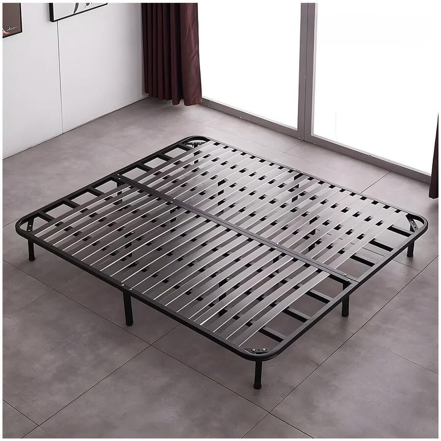 Senza Marchio Zwart Queensize Bedframe Opvouwbaar Bedframe Met Opbergruimte Ruisvrije Bedframes Met 14 Beensteunen Antislip(Color:Black 2 Size:71x79in)
