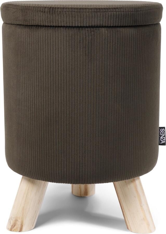 SENZA Ronde poef Zweeds Design Ribbelstof Corduroy Opbergruimte Velvet groen